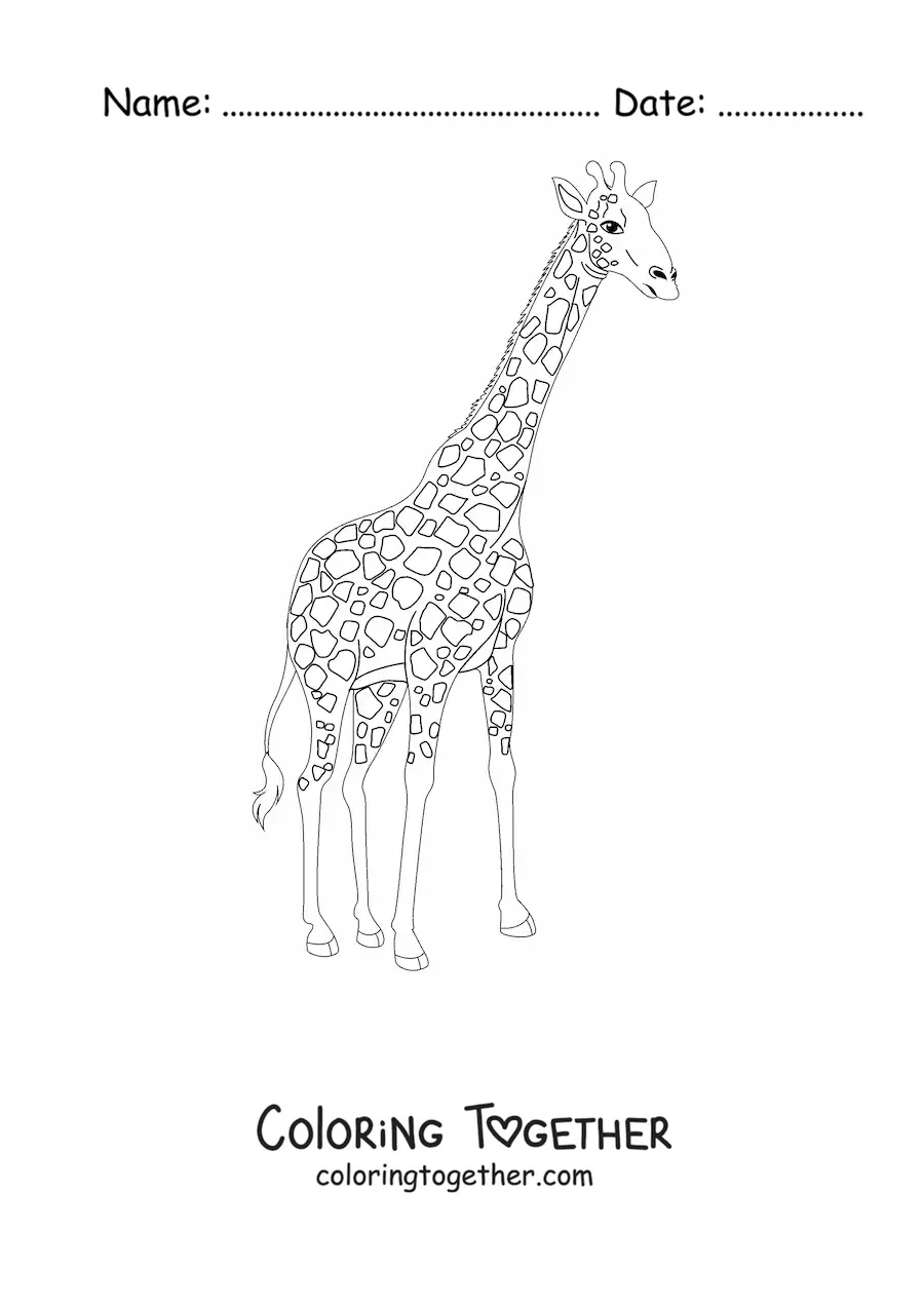 Coloring page of a giraffe looking to the right