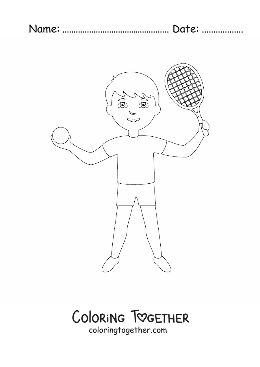 Coloring page of a boy tennis player