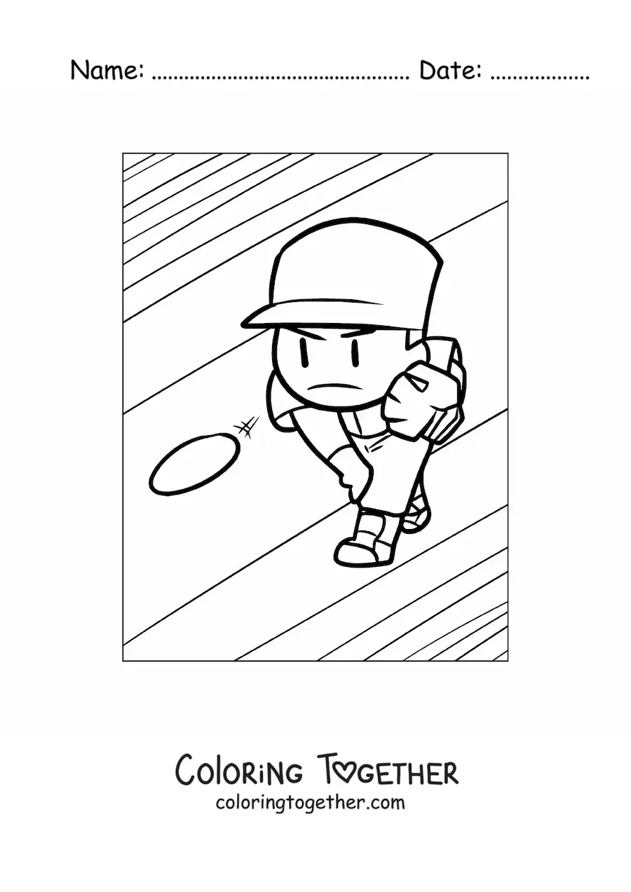 Coloring page of a baseball pitcher