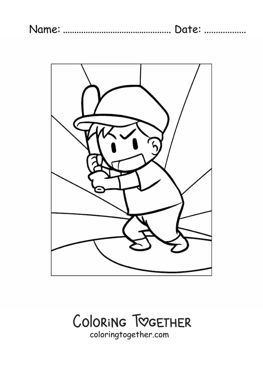 Coloring page of a baseball player with a bat