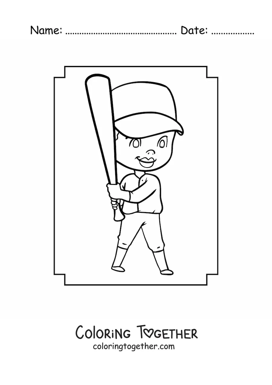 Coloring page of a kawaii boy batter