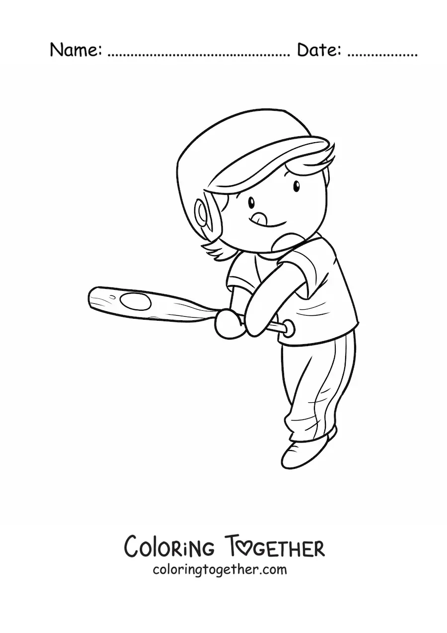 Coloring page of a kawaii baseball player with a bat