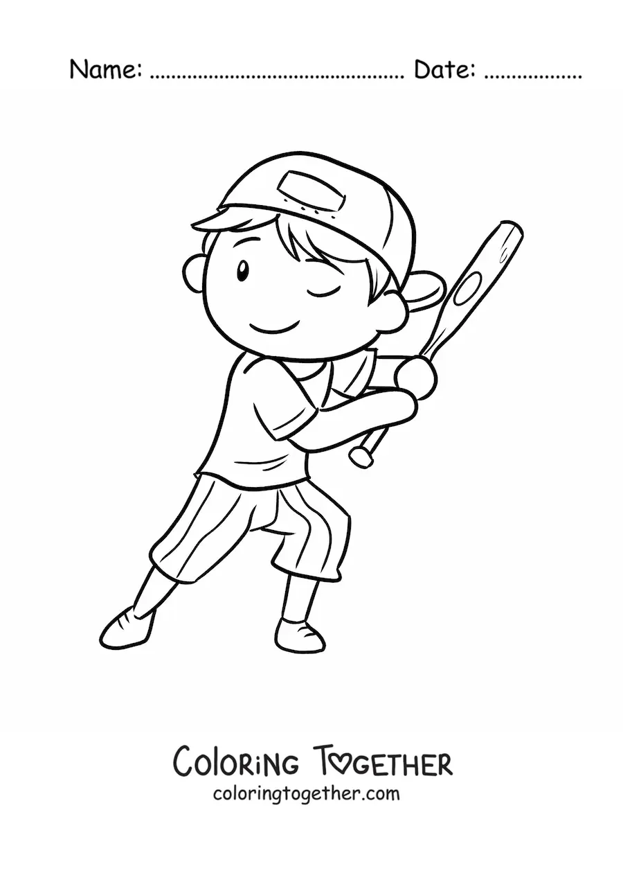 Coloring page of a baseball player batting