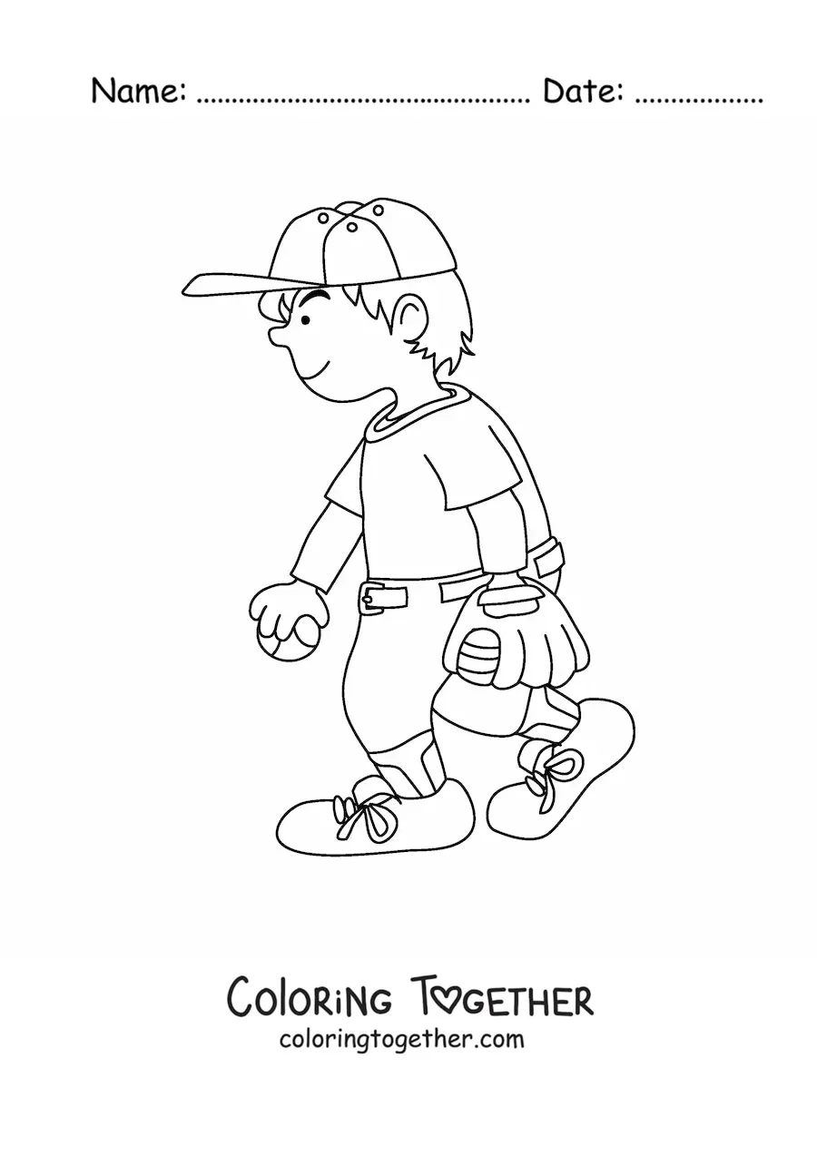 Coloring page of a cartoon of a baseball player