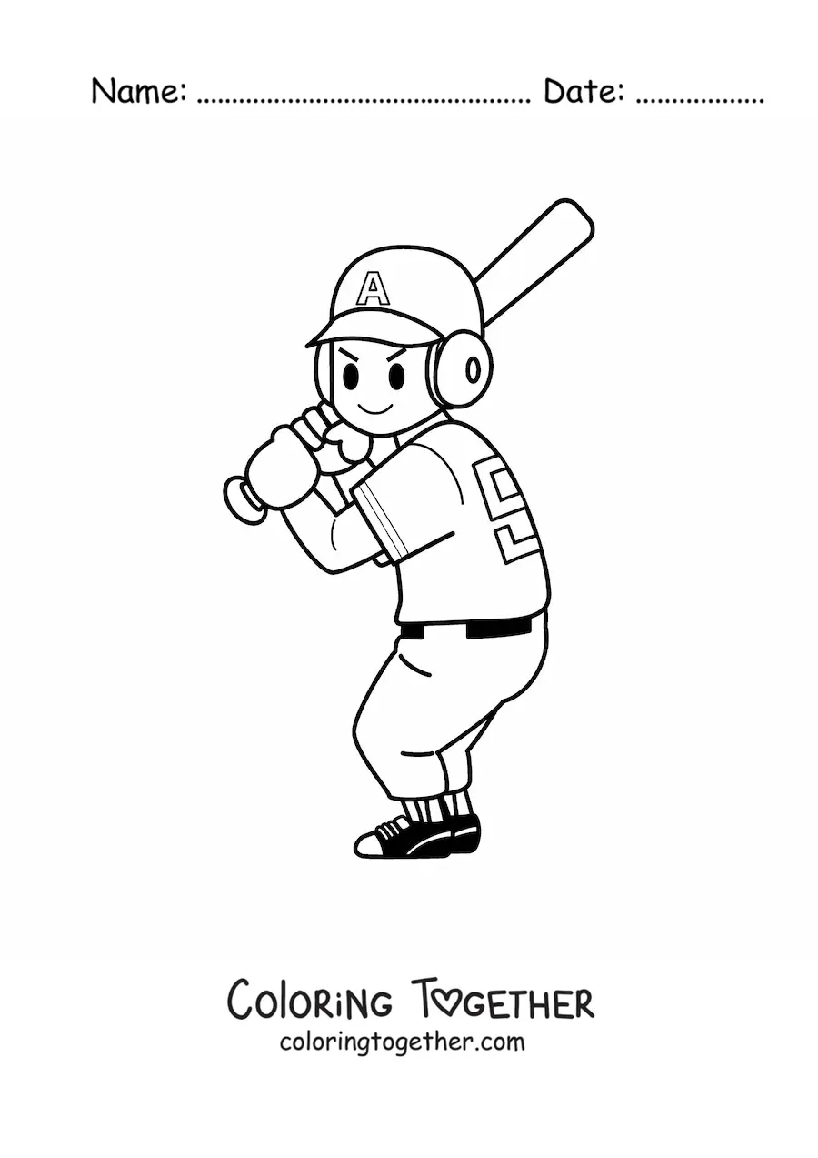 Coloring page of a baseball player