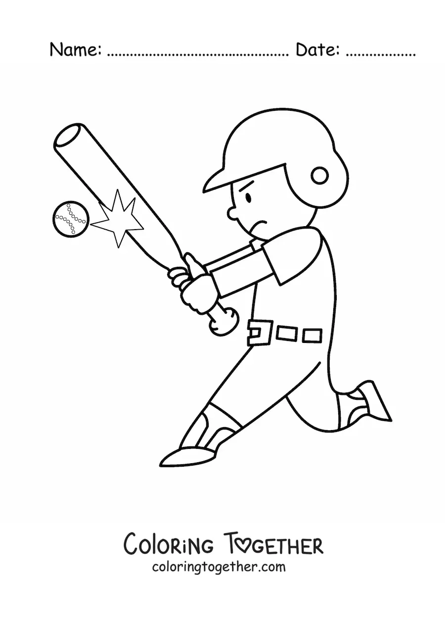 Coloring page of a baseball player hitting the ball
