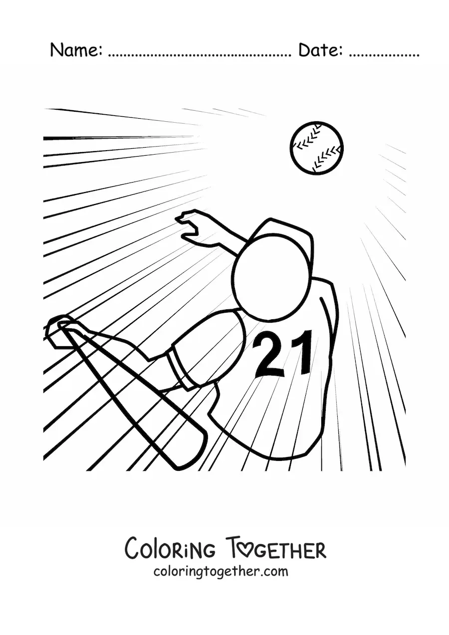 Coloring page of a player hitting the ball