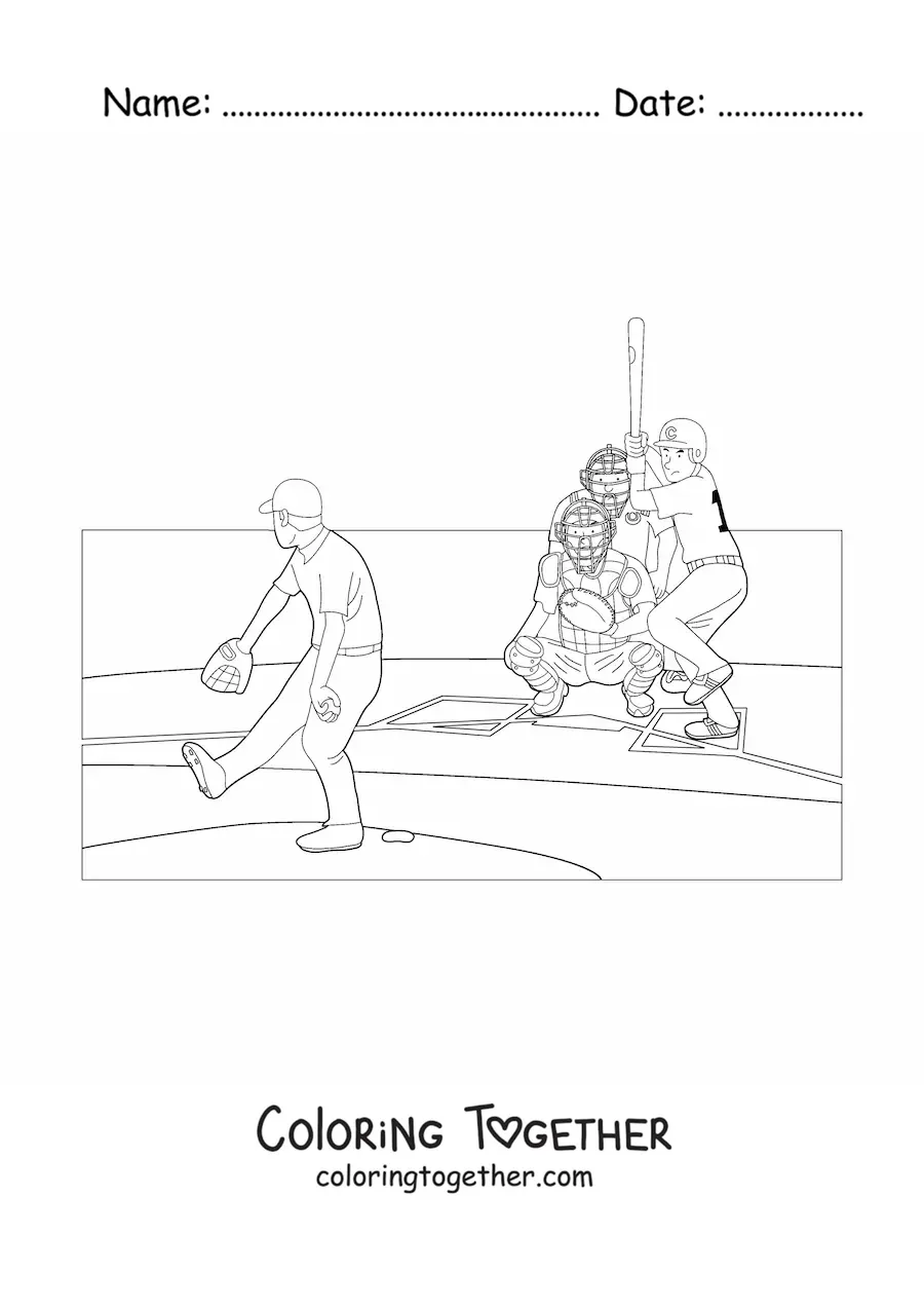 Coloring page of a baseball match
