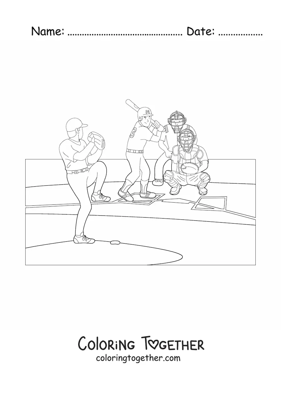 Coloring page of a baseball game