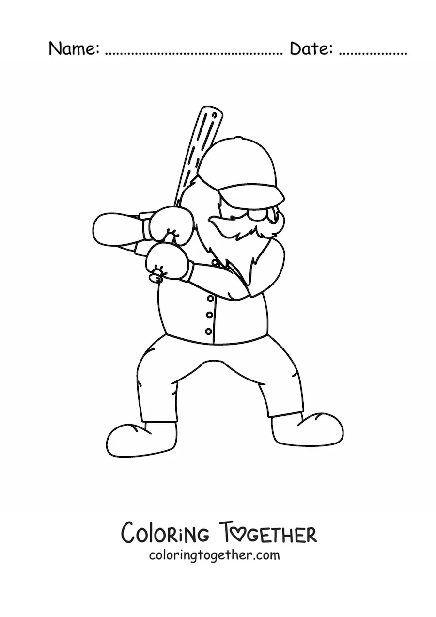 Coloring page of a baseball player Santa