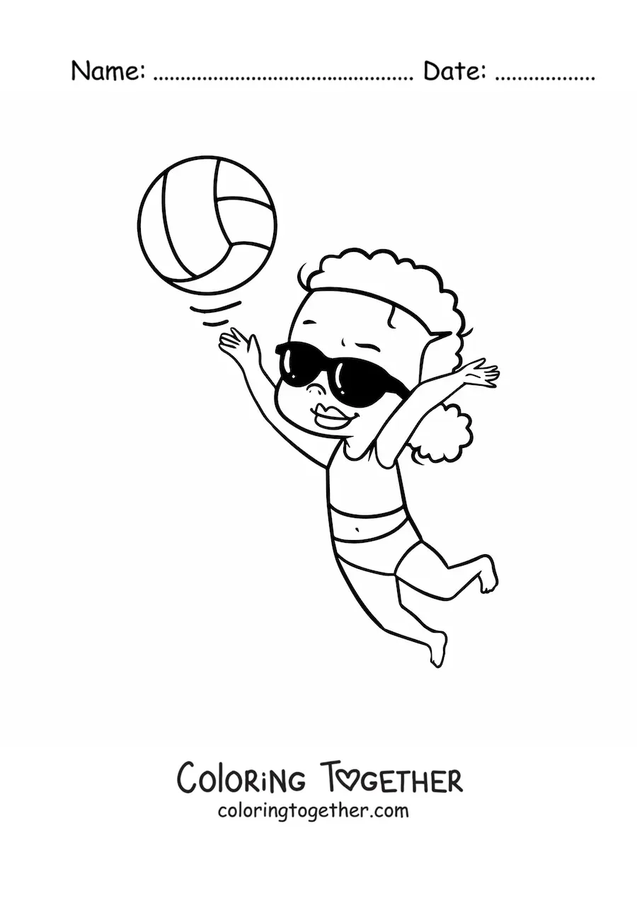 Coloring page of a beach volleyball serve