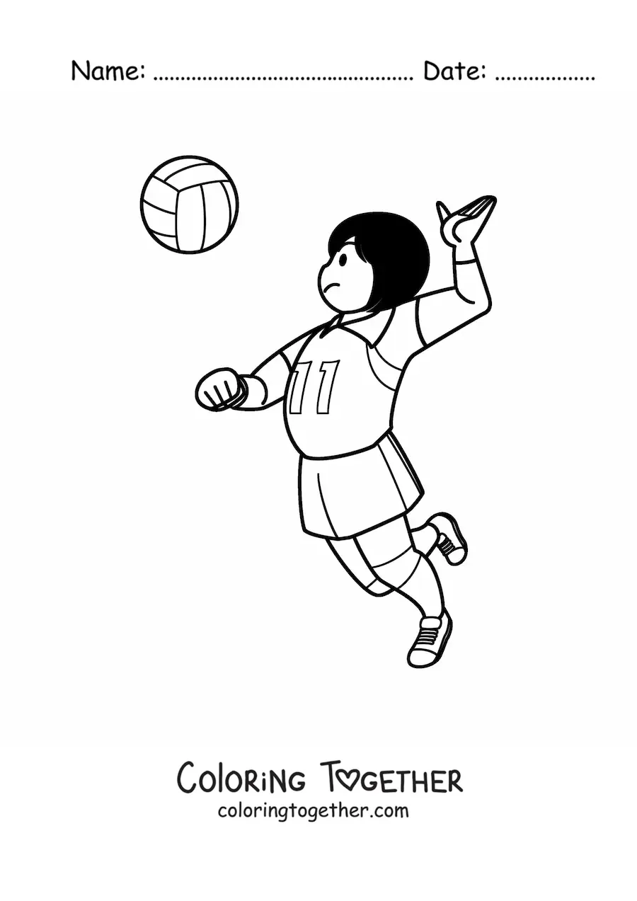 Coloring page of a volleyball spike