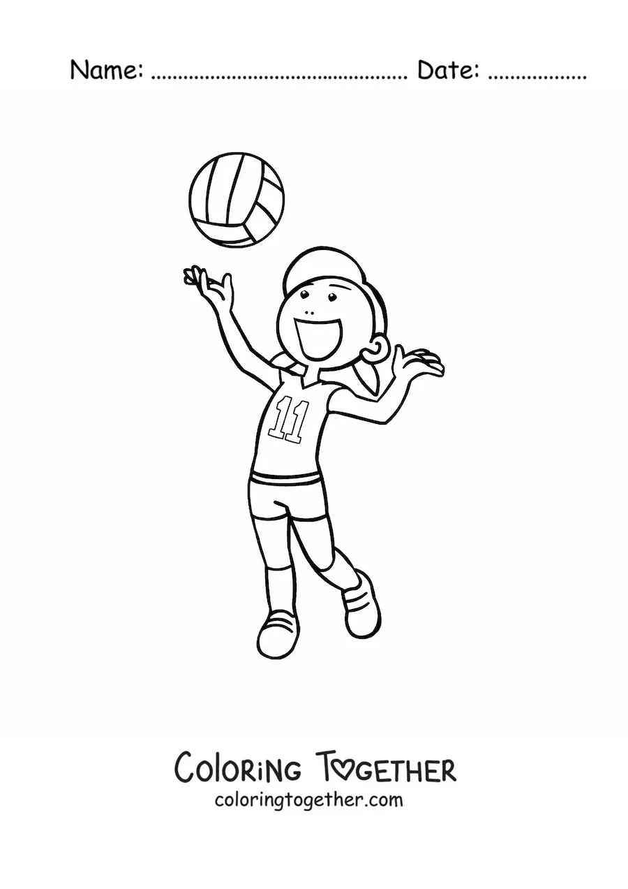 Coloring page of a volleyball serve