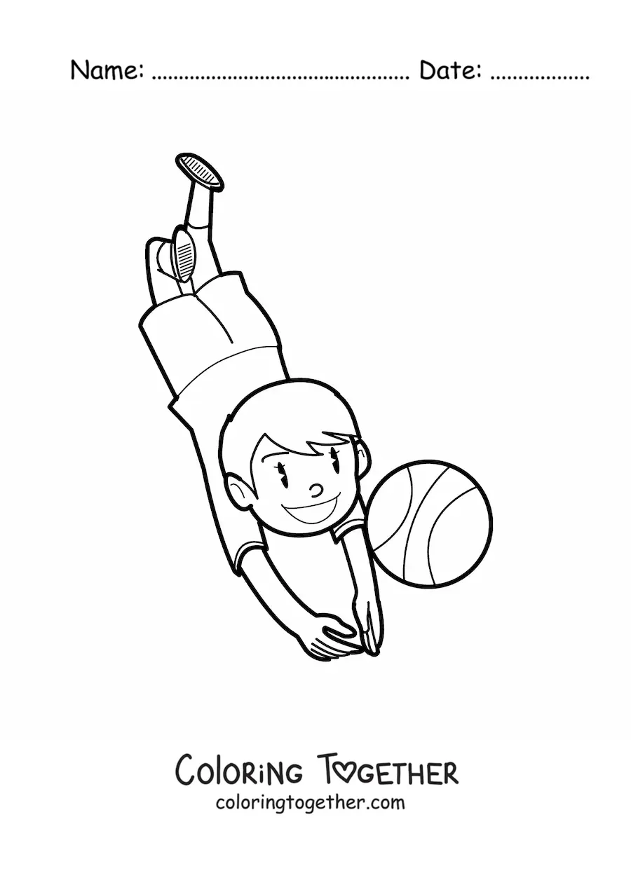 Coloring page of a boy playing volleyball