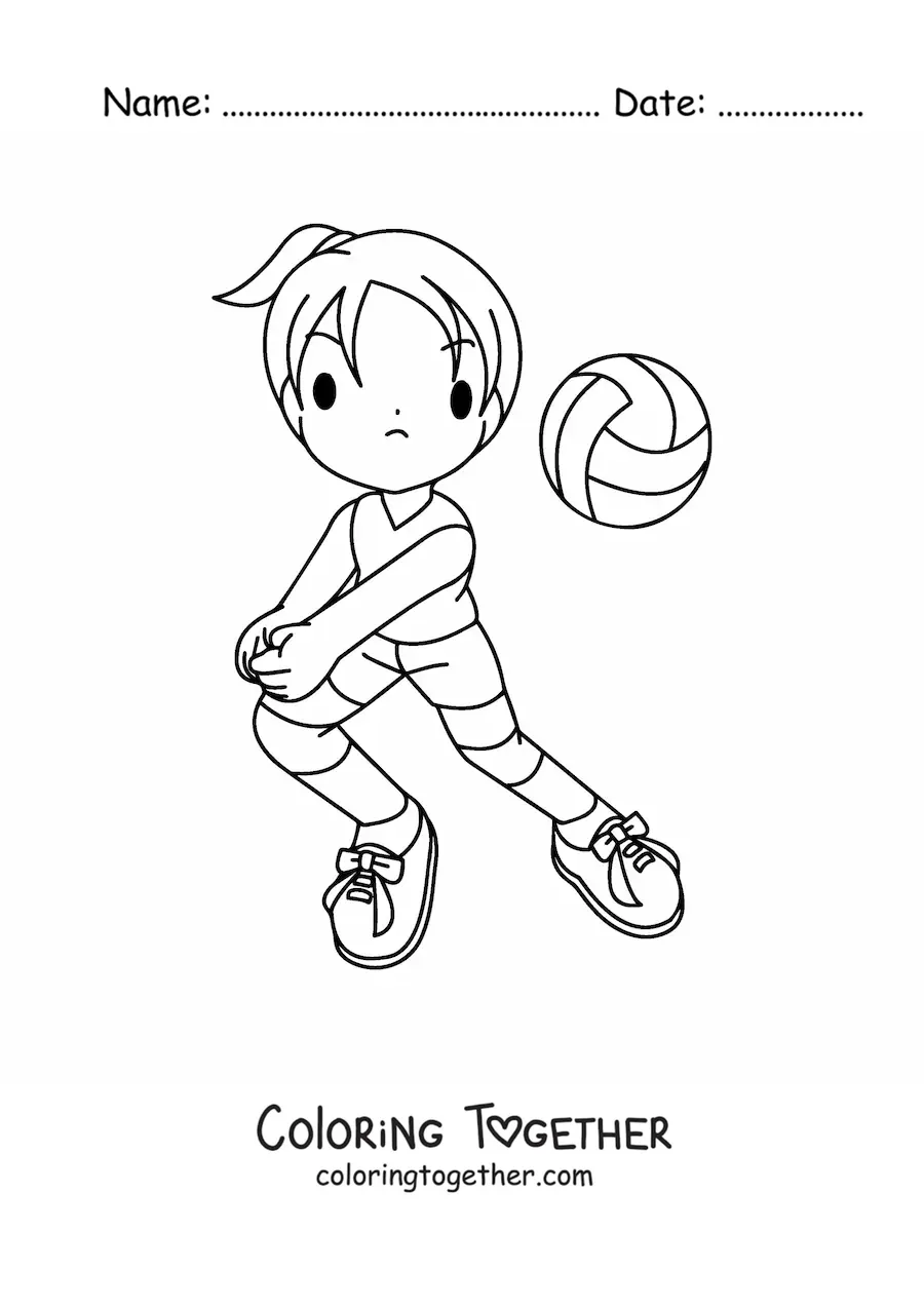 Coloring page of a girl playing volleyball