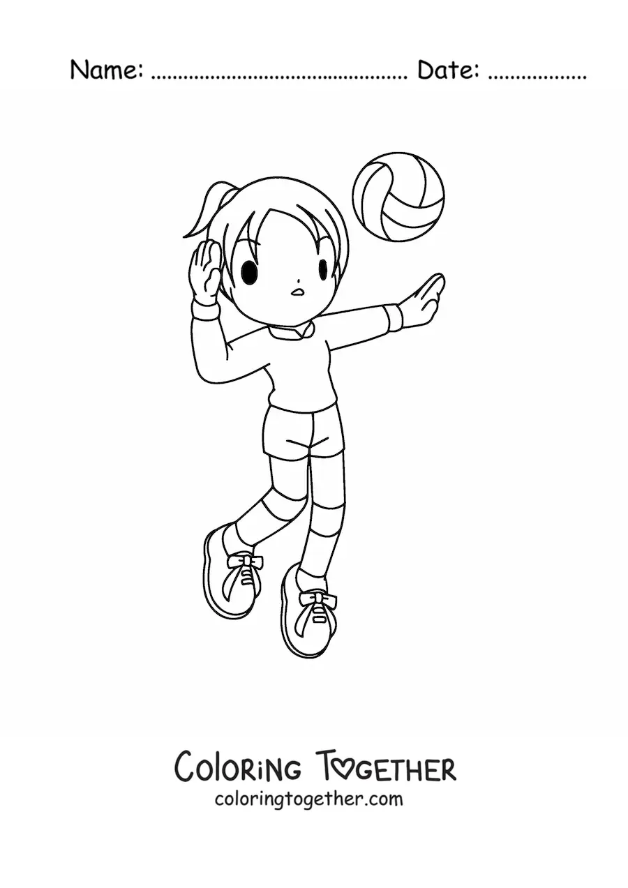 Coloring page of a girl receiving the volleyball