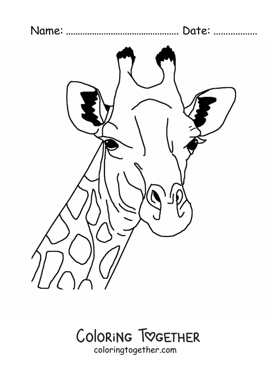 Coloring page of the face of a wild giraffe