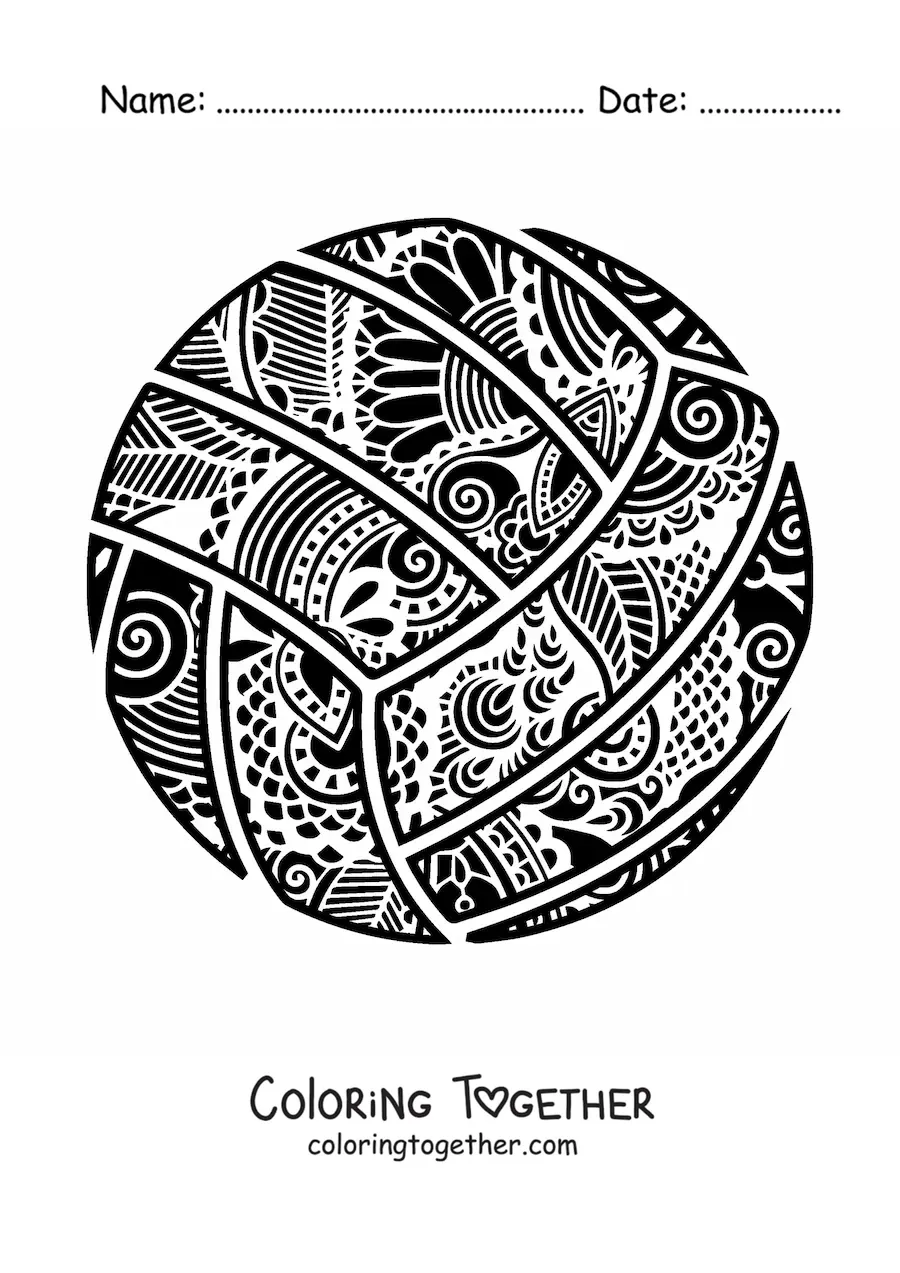 Coloring page of a volleyball with a mandala