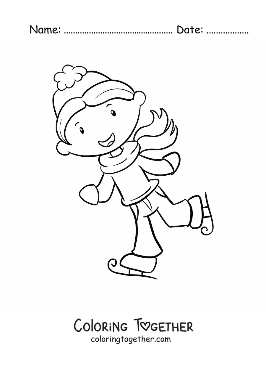 Coloring page of a boy ice skating