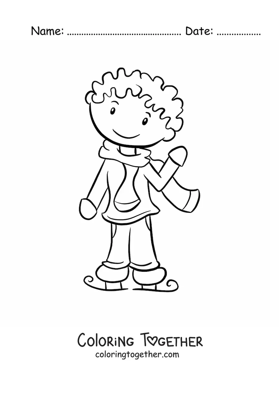 Coloring page of a boy practicing ice skating