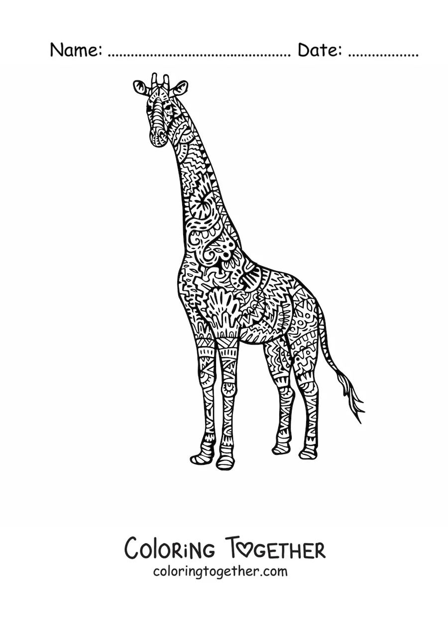 Coloring page of a giraffe-shaped mandala