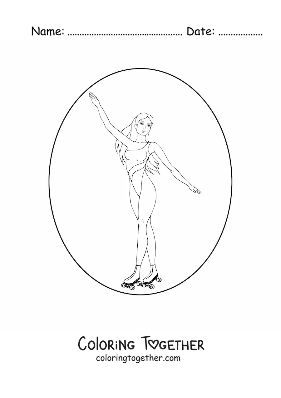 Coloring page of an artistic roller skating athlete