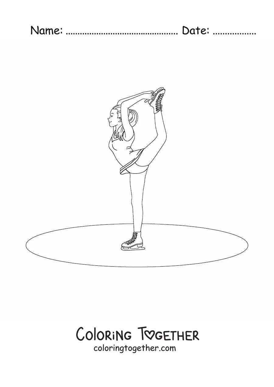 Coloring page of an ice figure skating dancer
