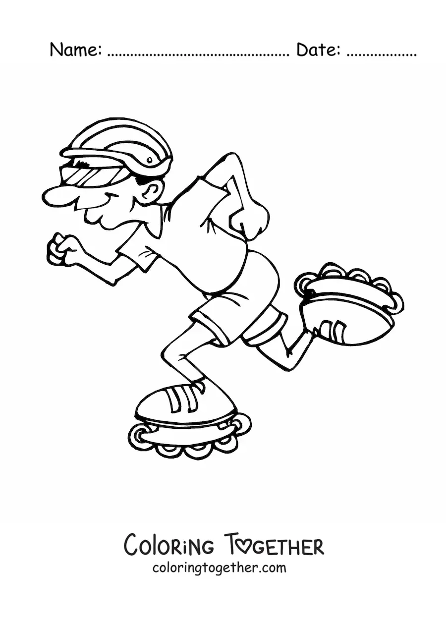 Coloring page of a boy practicing roller skating with inline skates