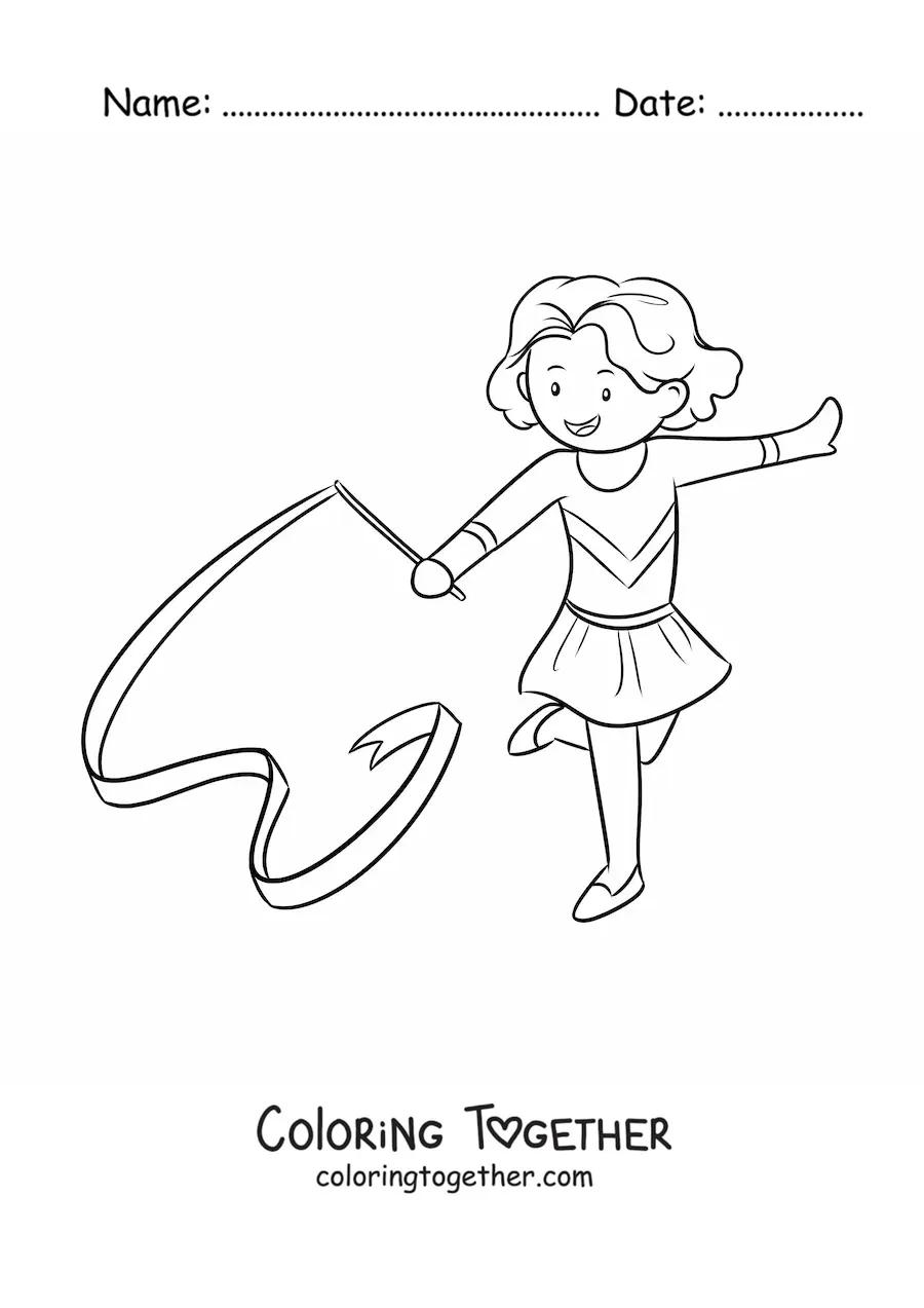Coloring page of a girl practicing artistic gymnastics