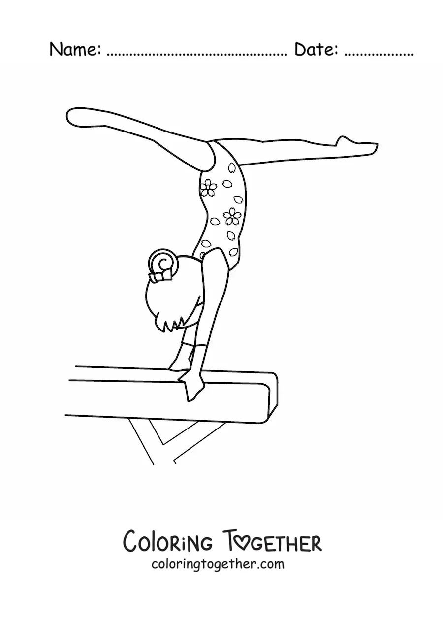 Coloring page of a girl gymnast on the vault