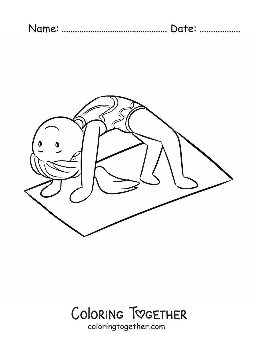 Coloring page of a gymnast on the mat