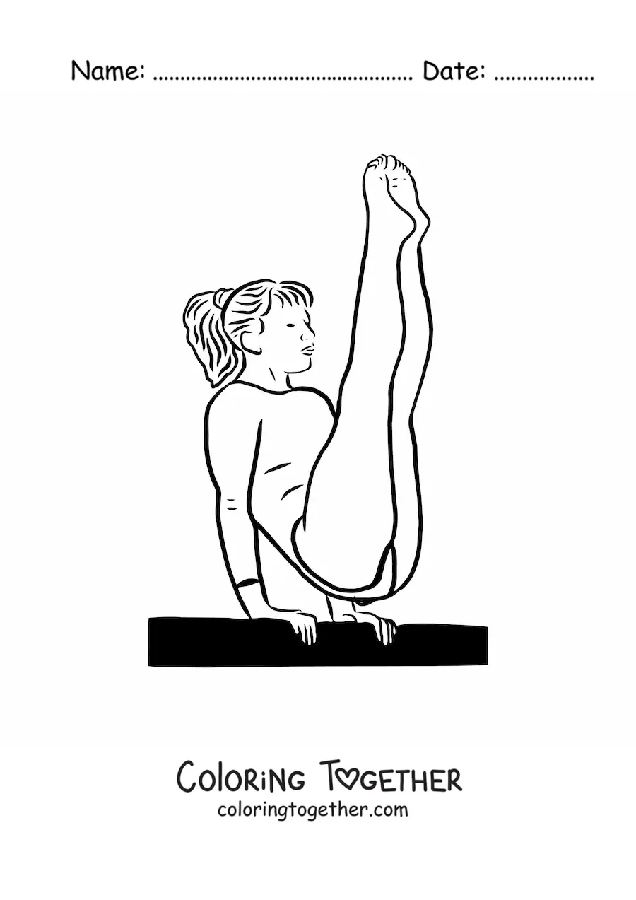 Coloring page of a girl gymnast on the vault
