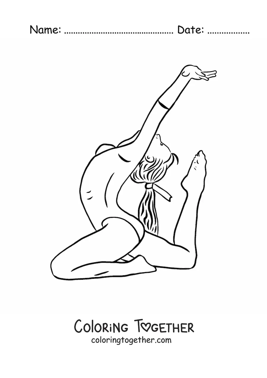 Coloring page of a girl doing artistic gymnastics
