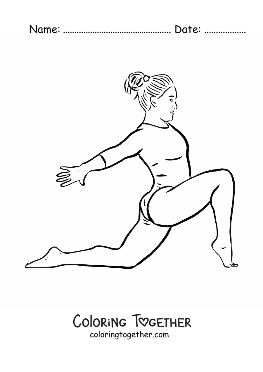 Coloring page of a girl doing artistic gymnastics moves