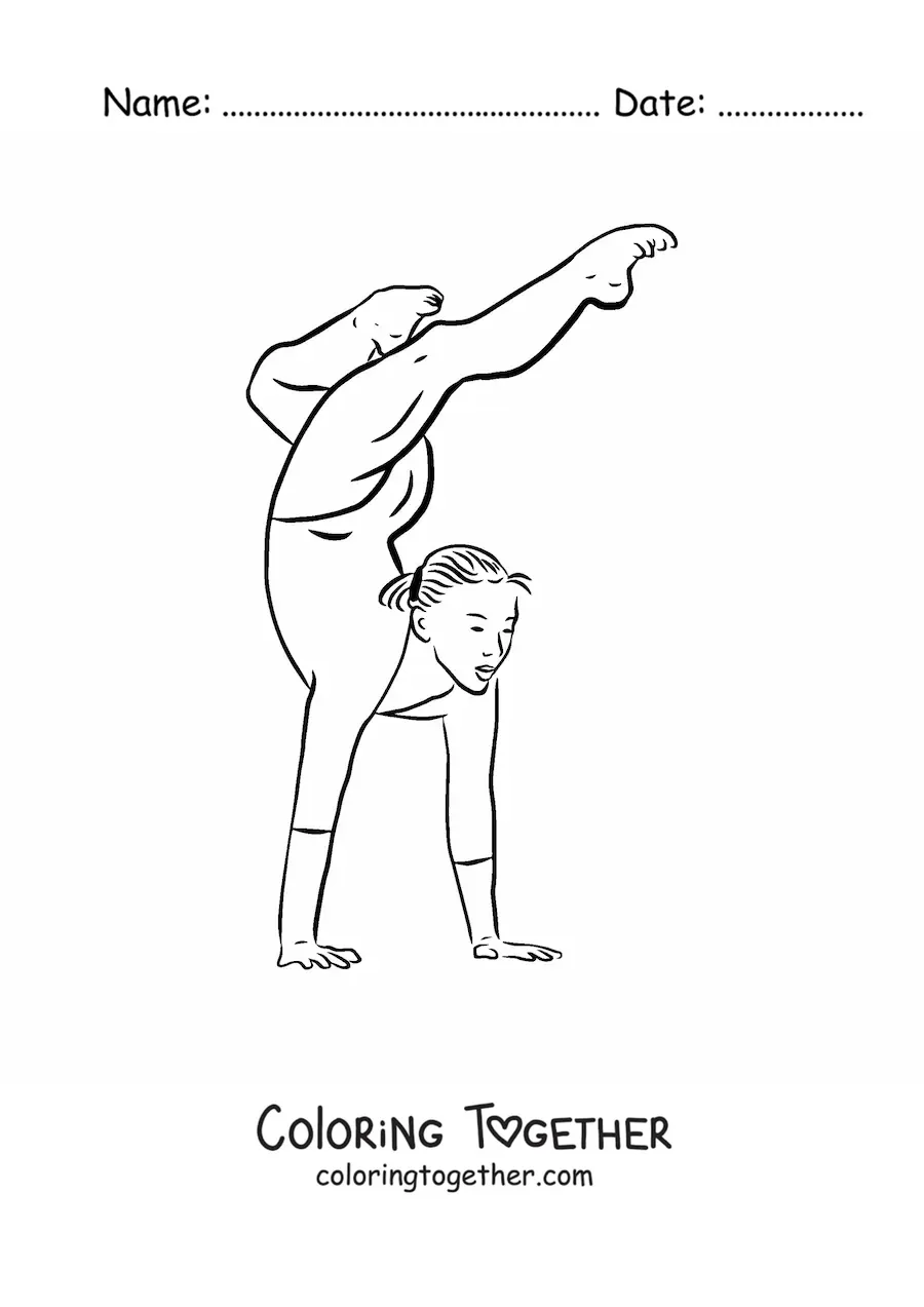 Coloring page of a gymnast in a women's artistic gymnastics pose