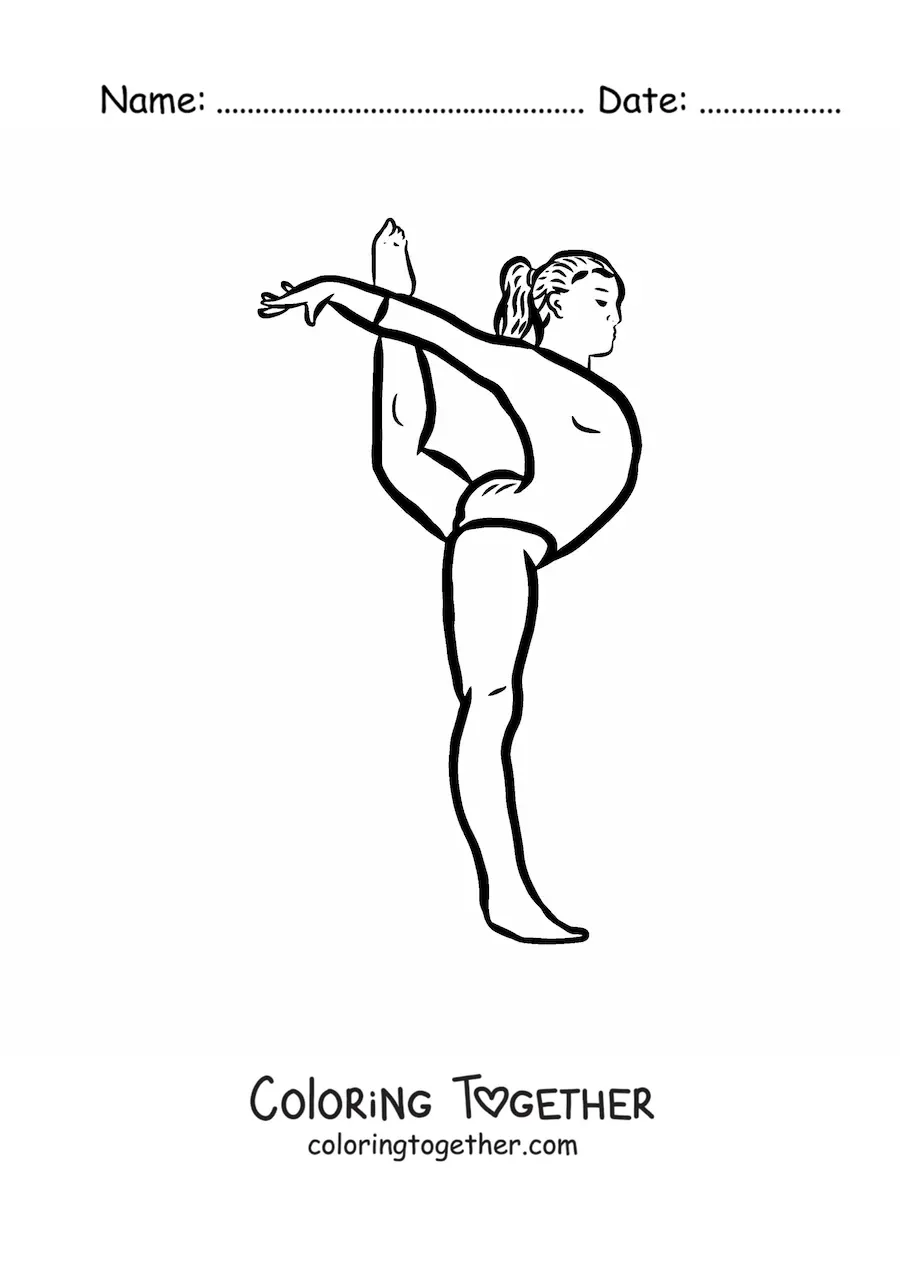 Coloring page of a gymnast performing a women's artistic gymnastics move