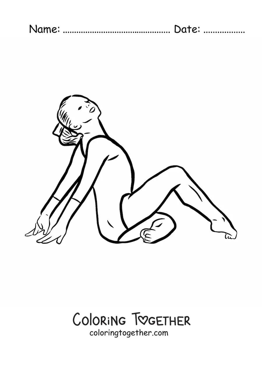 Coloring page of a woman doing artistic gymnastics