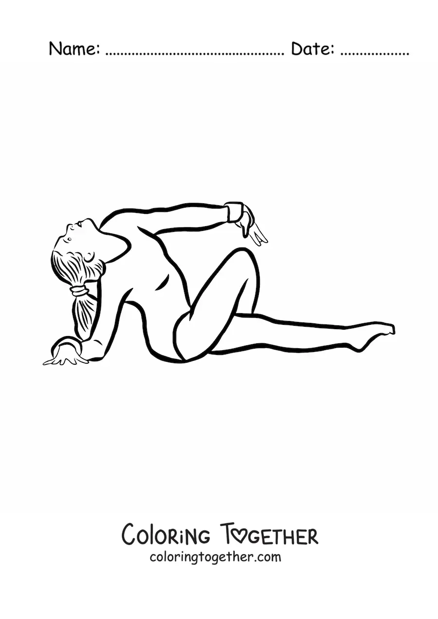 Coloring page of a woman doing rhythmic gymnastics