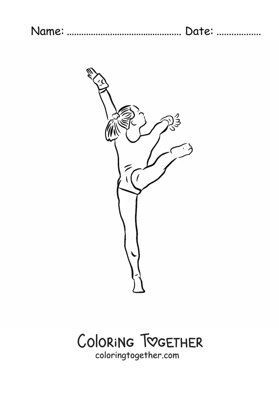 Coloring page of a woman doing competitive gymnastics