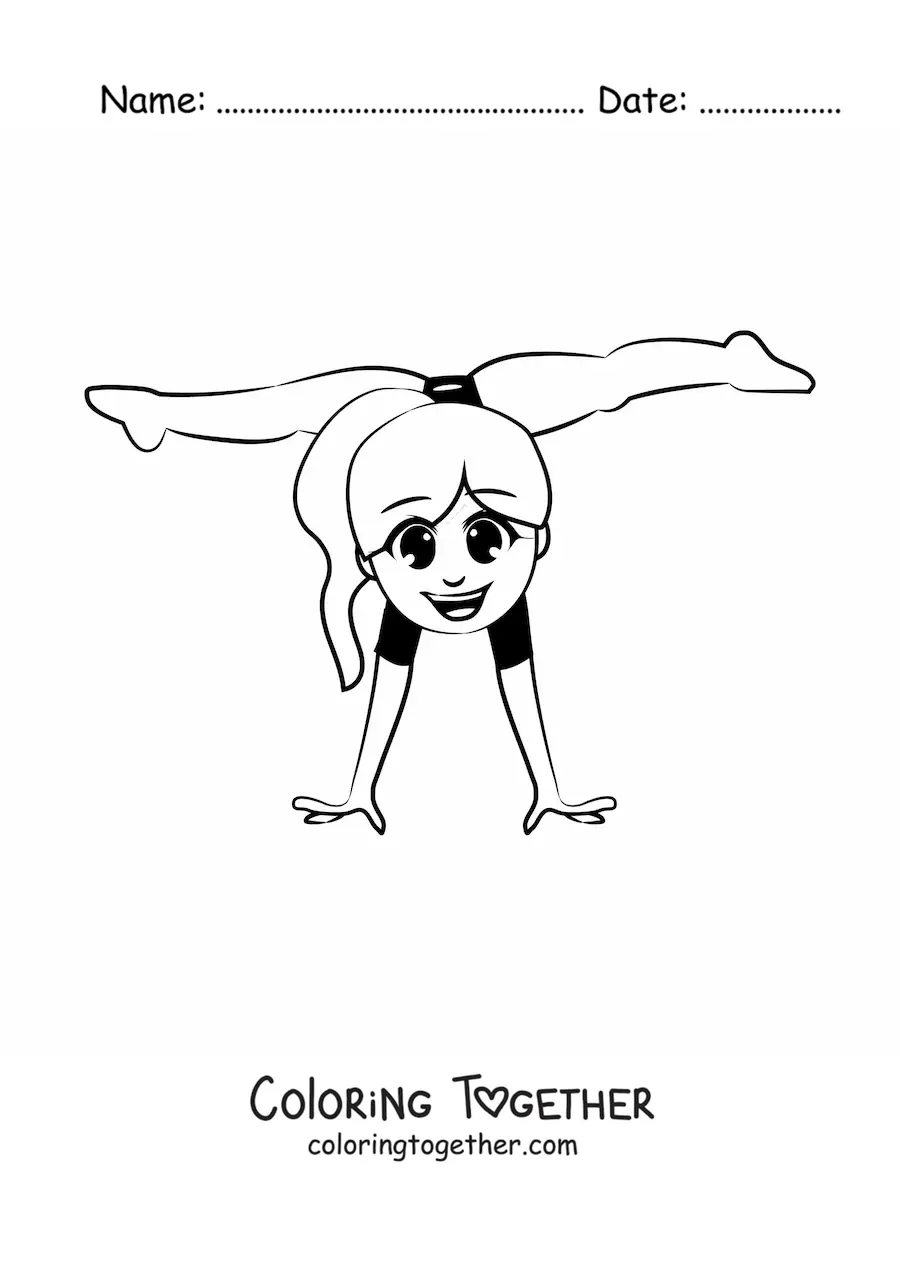 Coloring page of a girl doing gymnastics