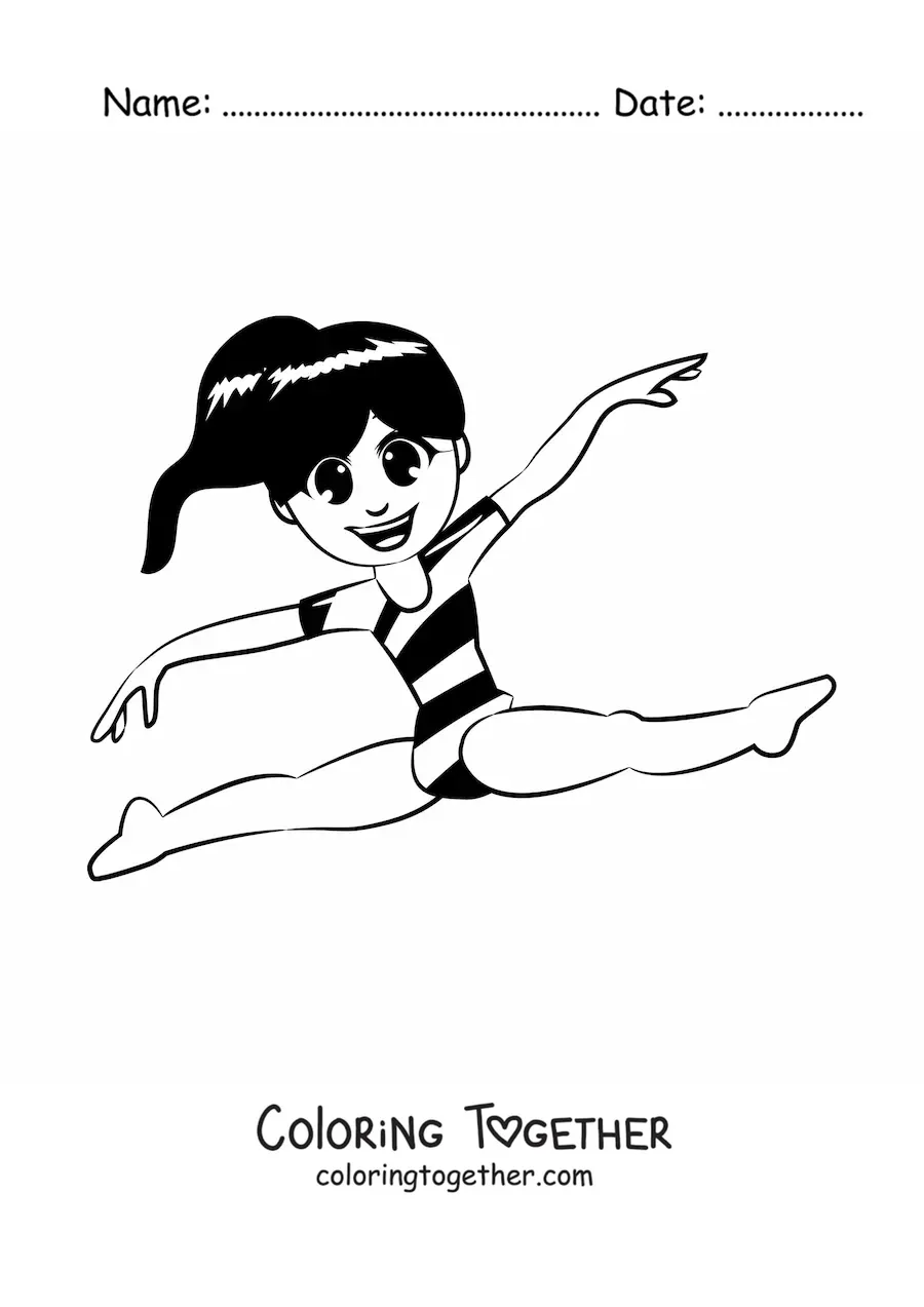 Coloring page of a girl practicing gymnastics