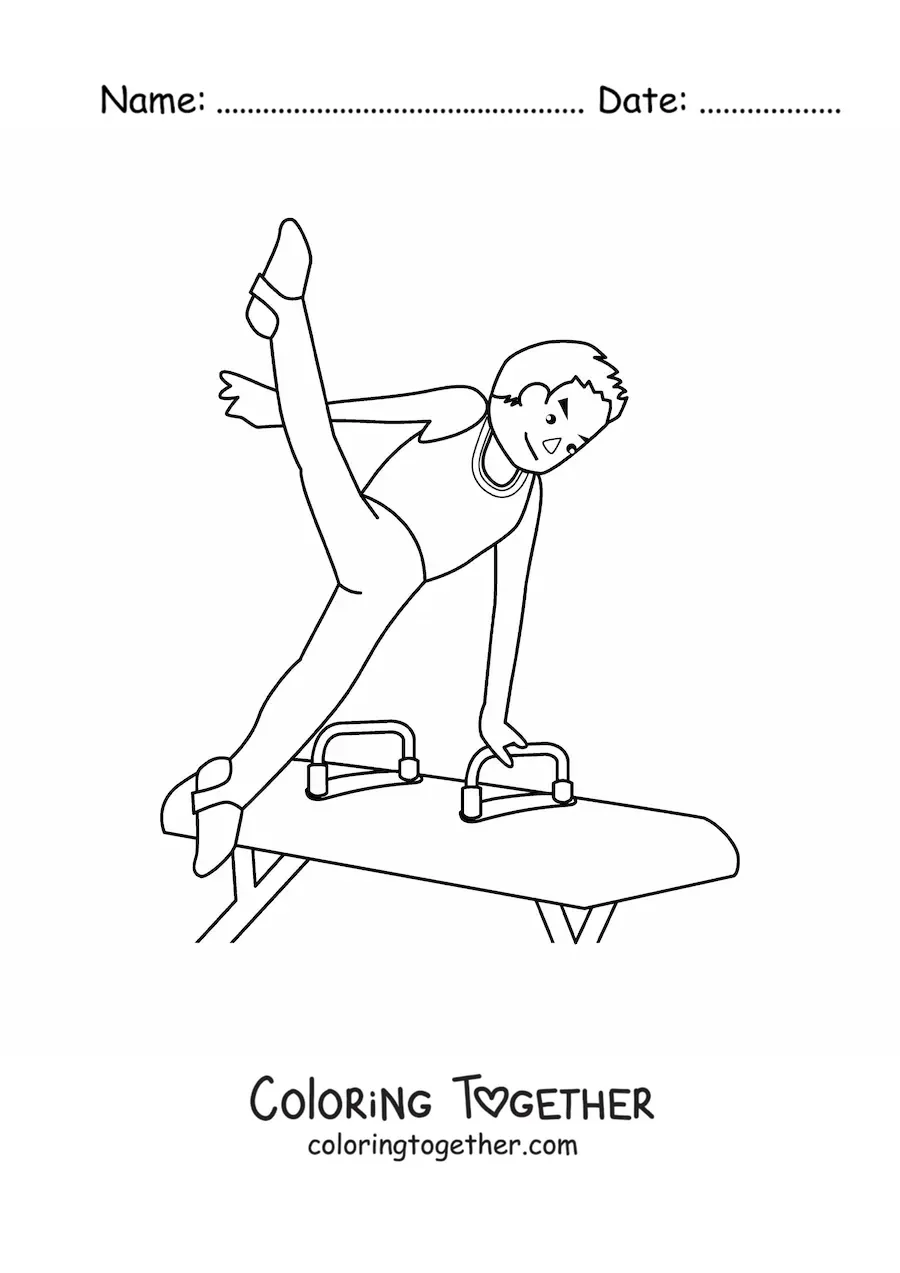 Coloring page of a men's gymnastics athlete on the vault