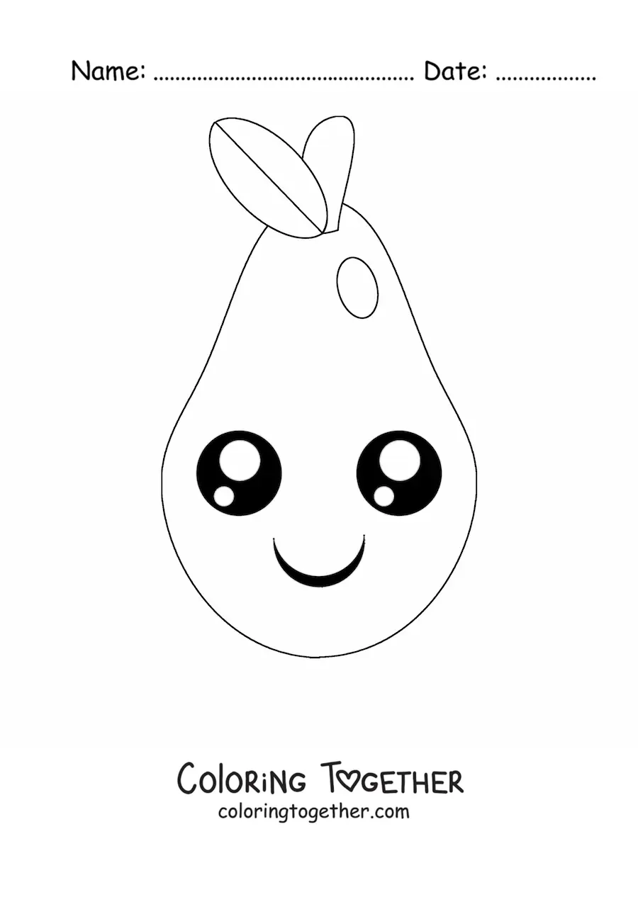 Coloring page of a kawaii animated pear with big eyes