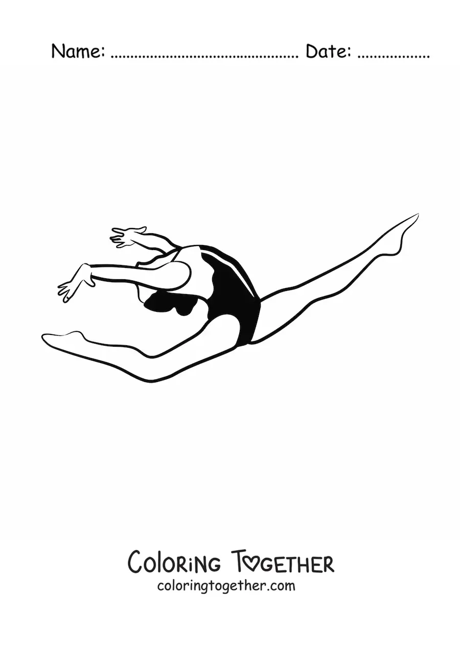 Coloring page of a gymnast jumping