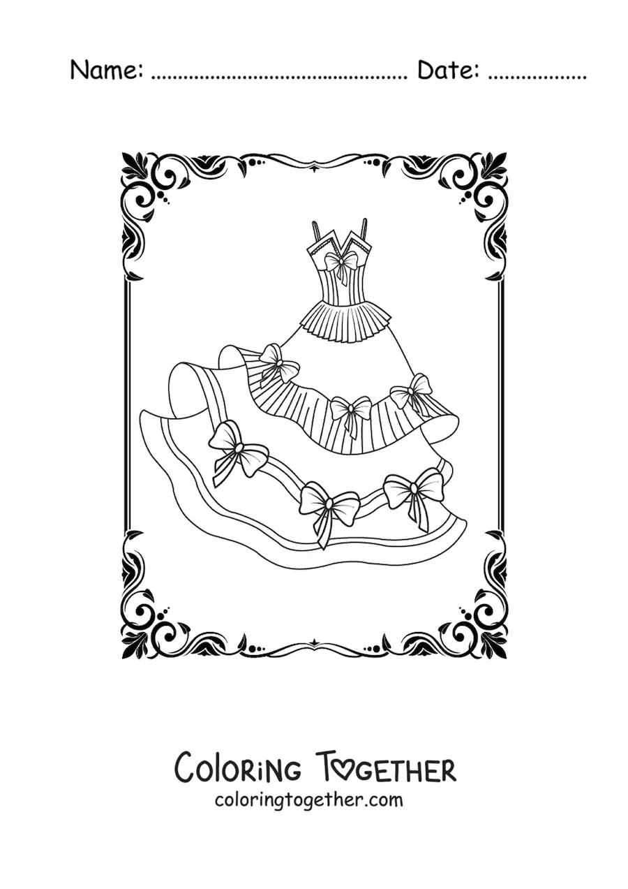 Coloring page of a princess dress