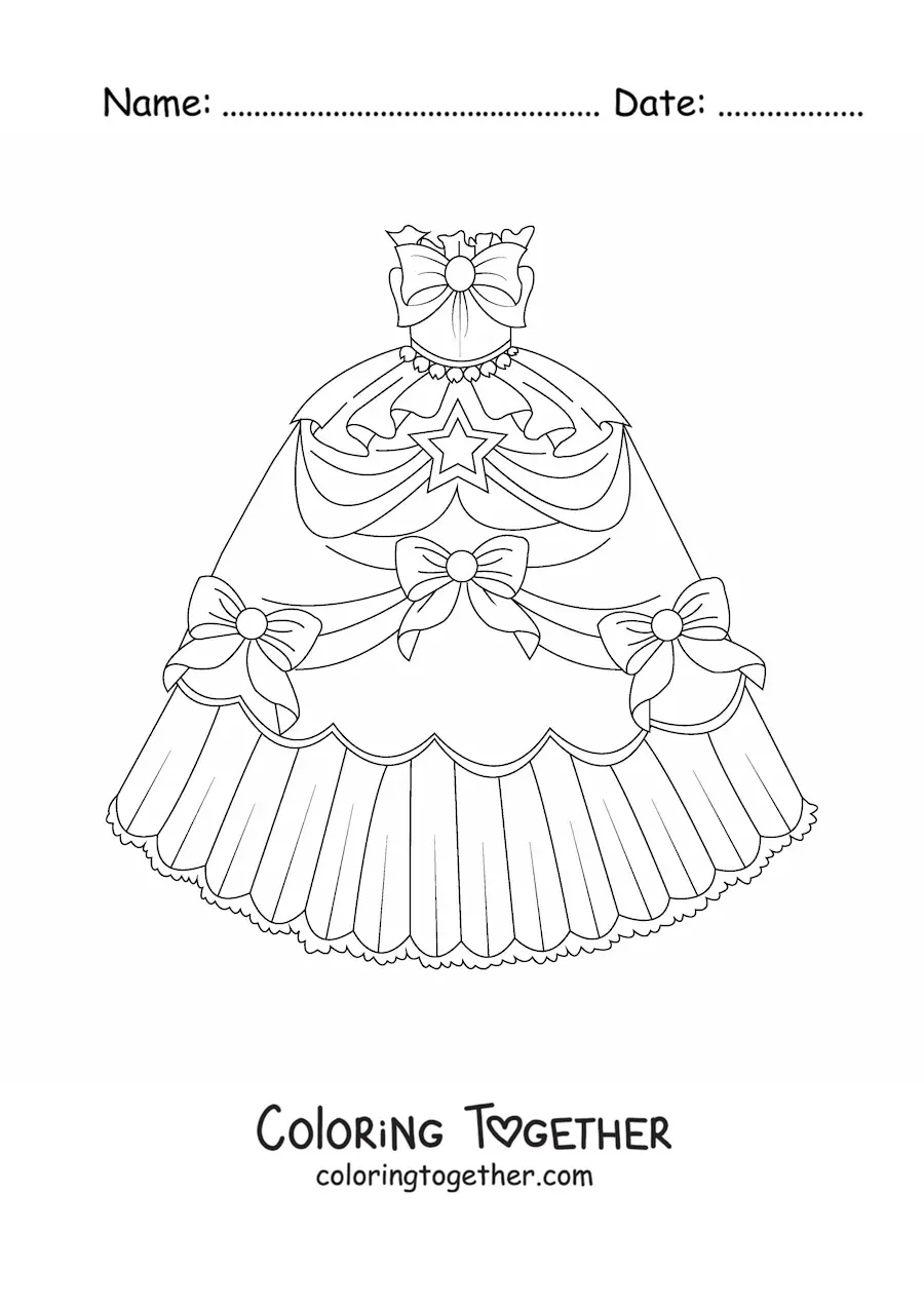 Coloring page of a dress with bows