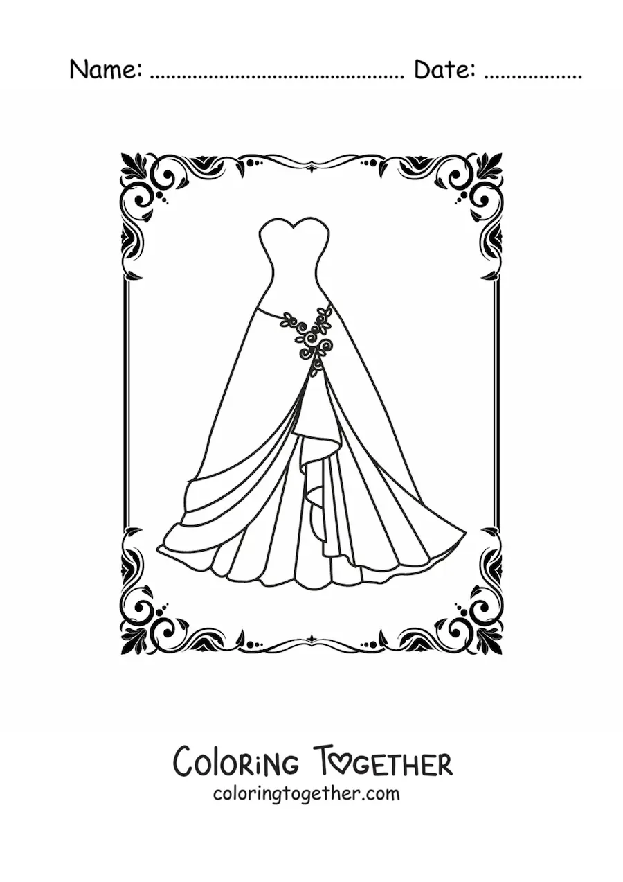 Coloring page of a gala dress