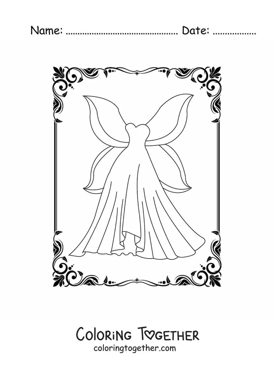 Coloring page of a fairy dress