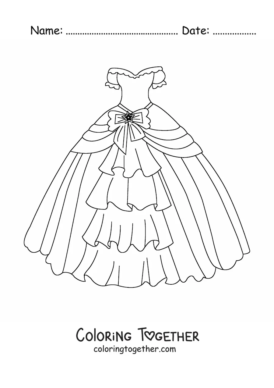 Coloring page of a quinceanera dress