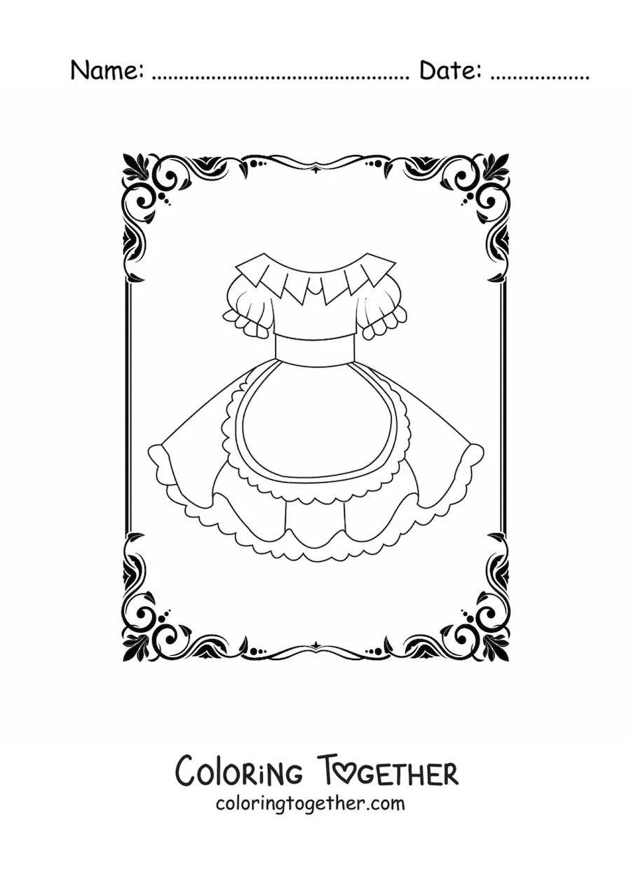 Coloring page of a maid uniform dress